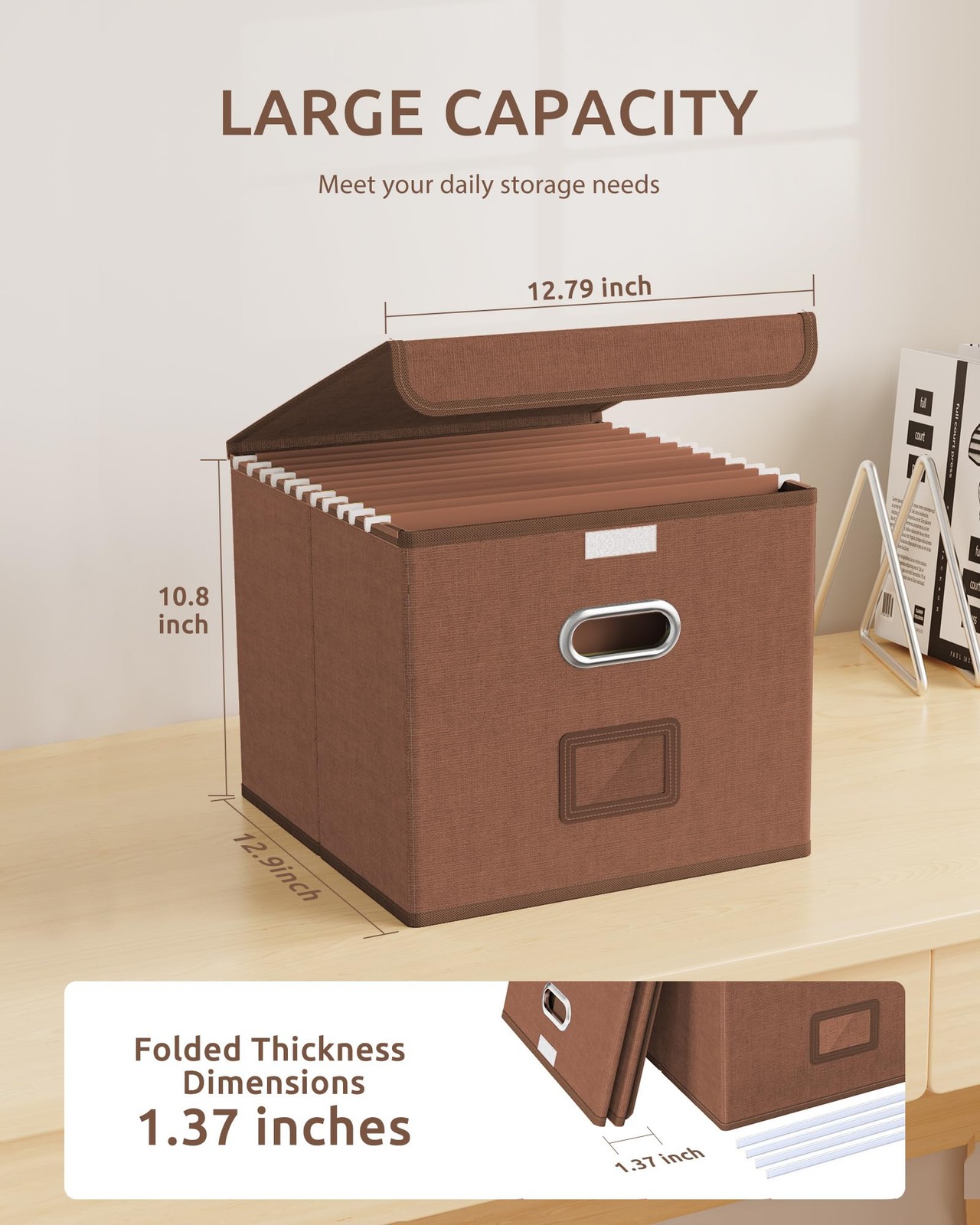 Oterri 2 Pack File Organizer Box,File 2 pack - without folders, Reddish Brown