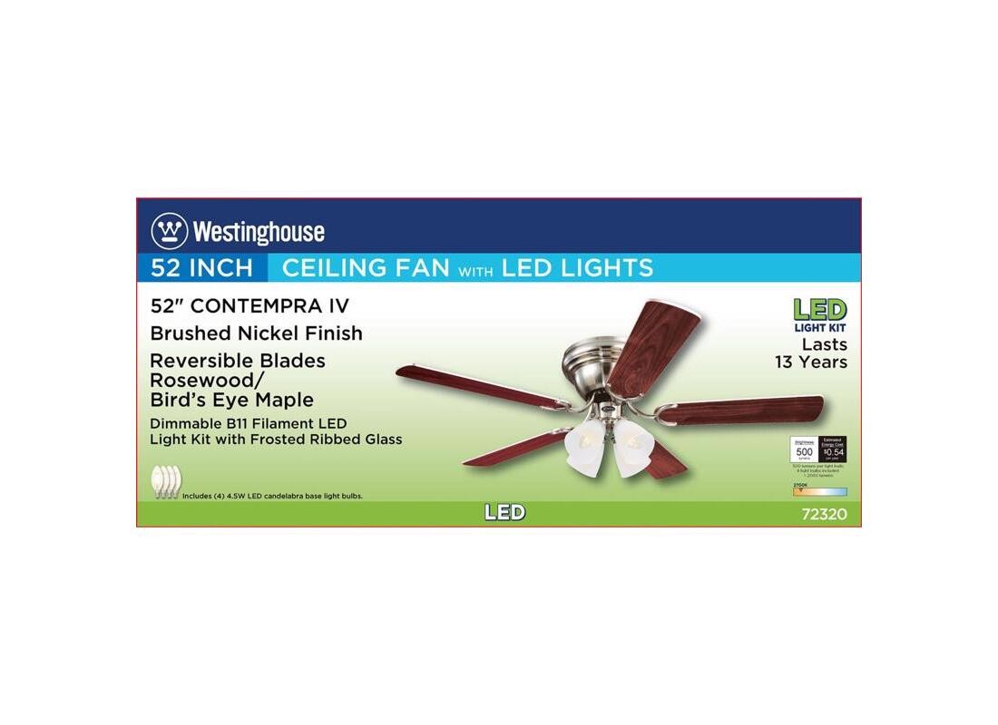 Contempra IV 52 in. LED Brushed Nickel Ceiling Fan with Light Kit