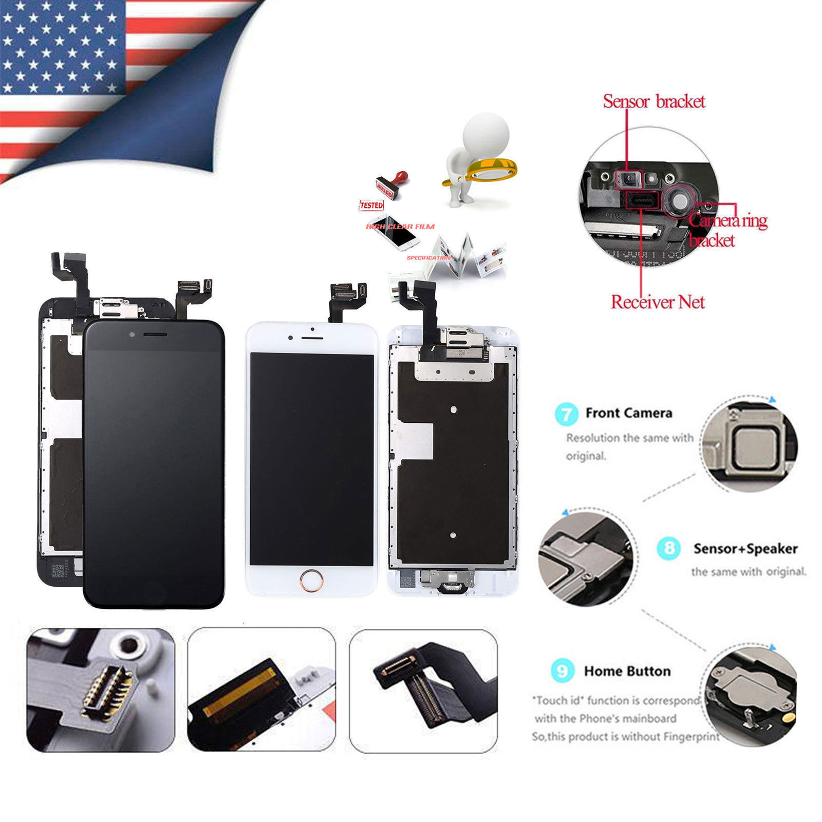 For iPhone 6S 8 6 7 Plus LCD Dispaly Touch Screen Complete Replacement + Button