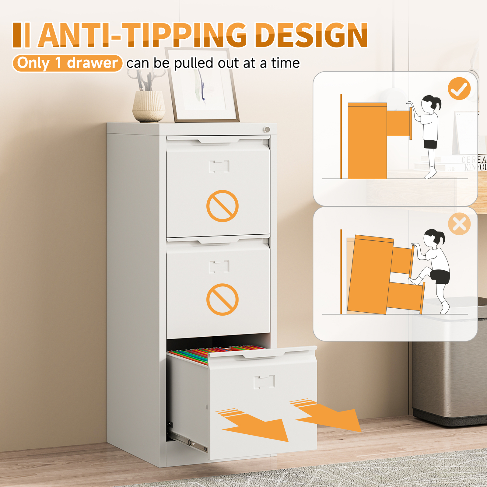 3-Drawer Filing Cabinet Vertical File Cabinet Lockable Office Storage Drawers