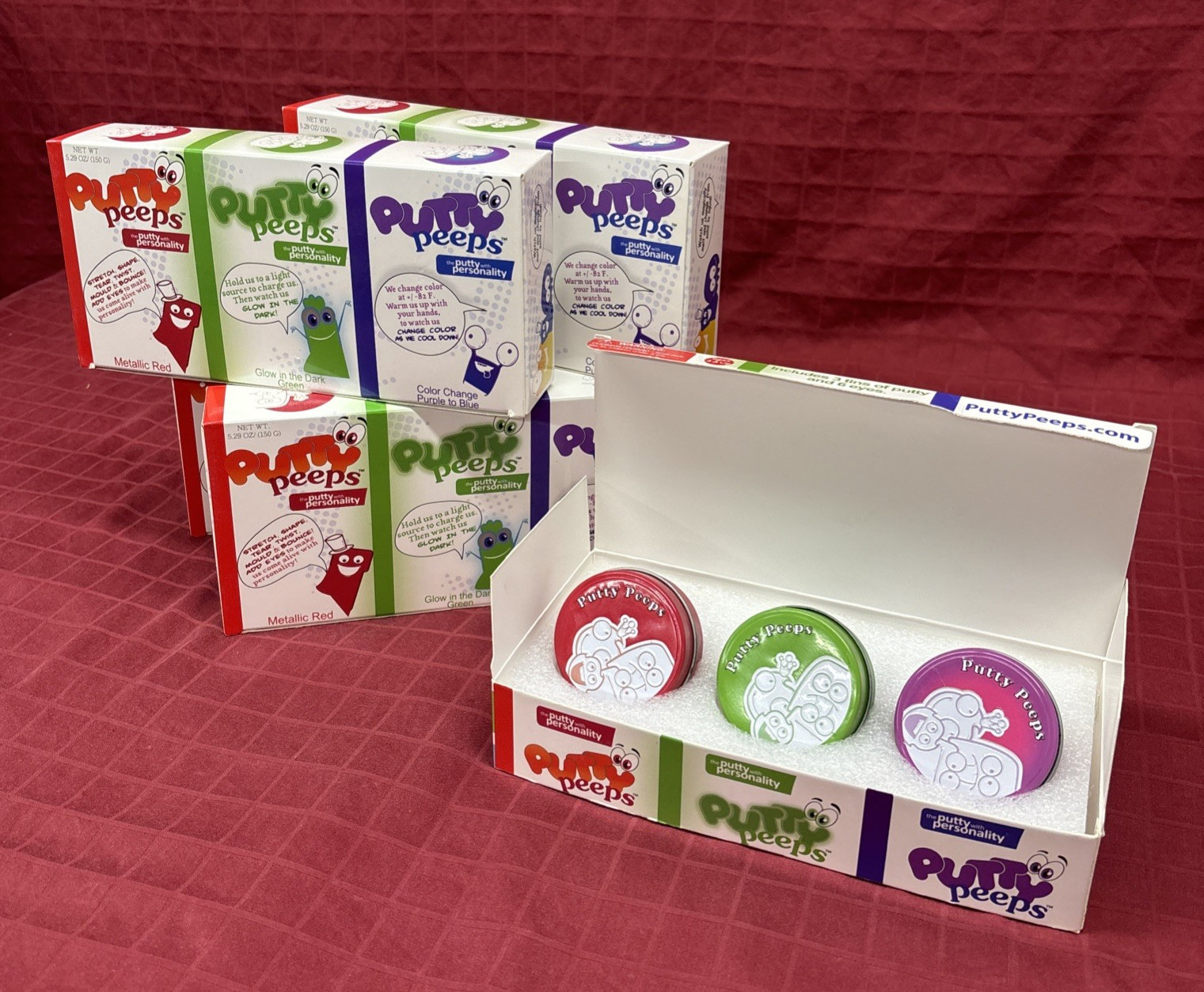 Putty Peeps Putty w Personality Metallic Red - Glow in the Dark Green - Purple