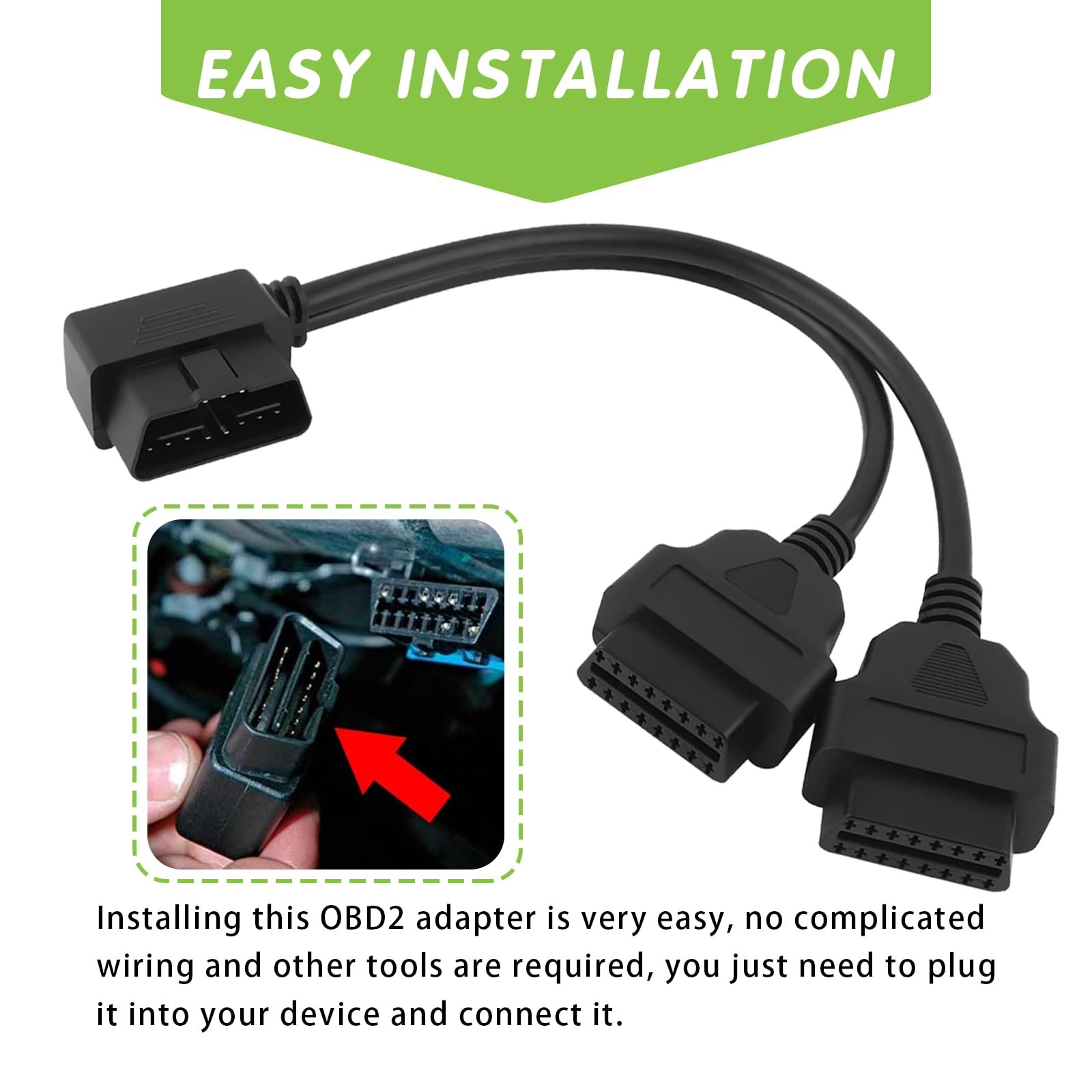 ijuicy OBD2 16 Pin Splitter, OBD II Splitter Extension, 1 Male to 1 PC, Black