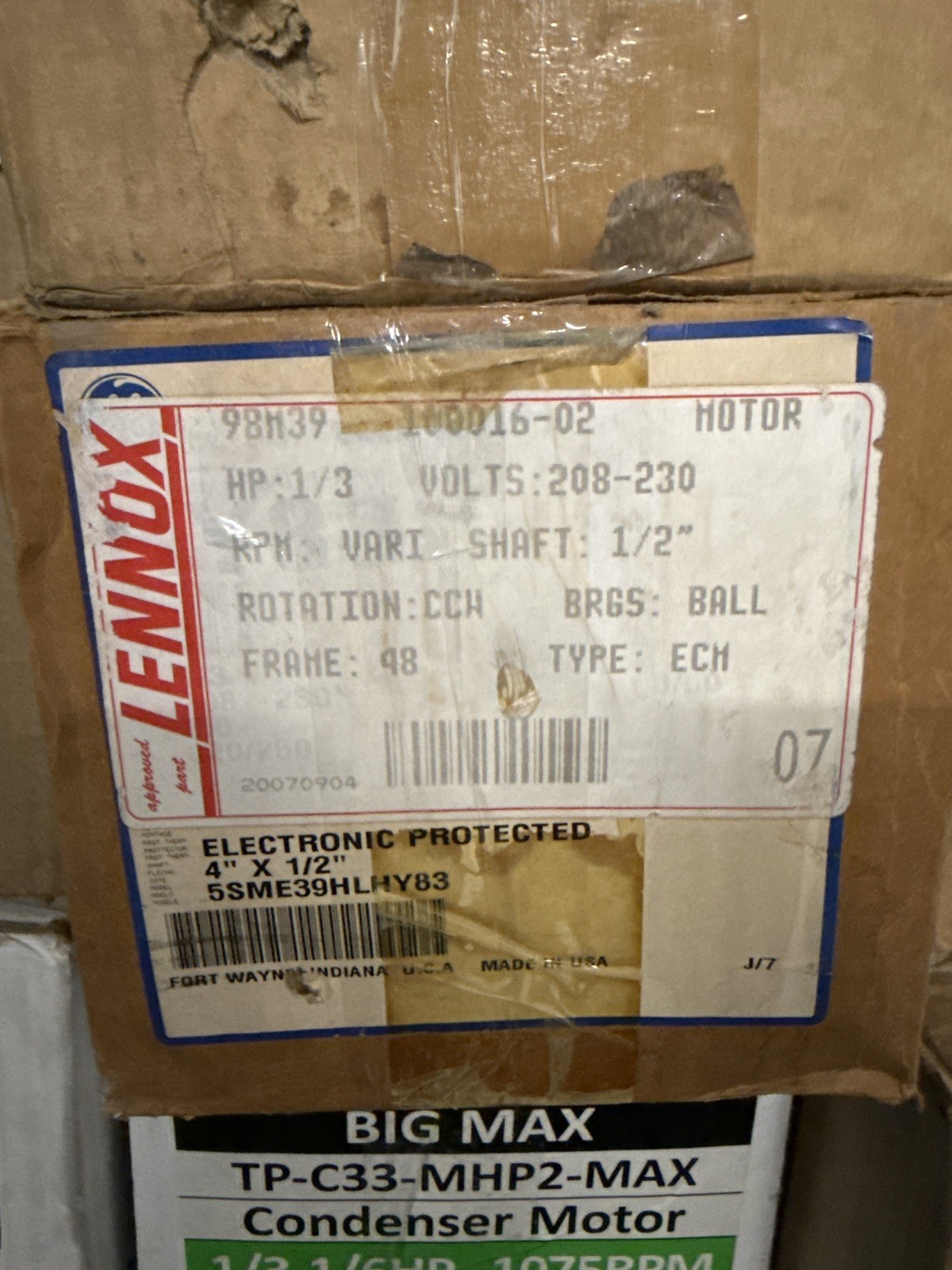 Lenox 98H39   100016-02, 1/3 HP Condenser Fan Motor, 230 Volt, 1 Phase