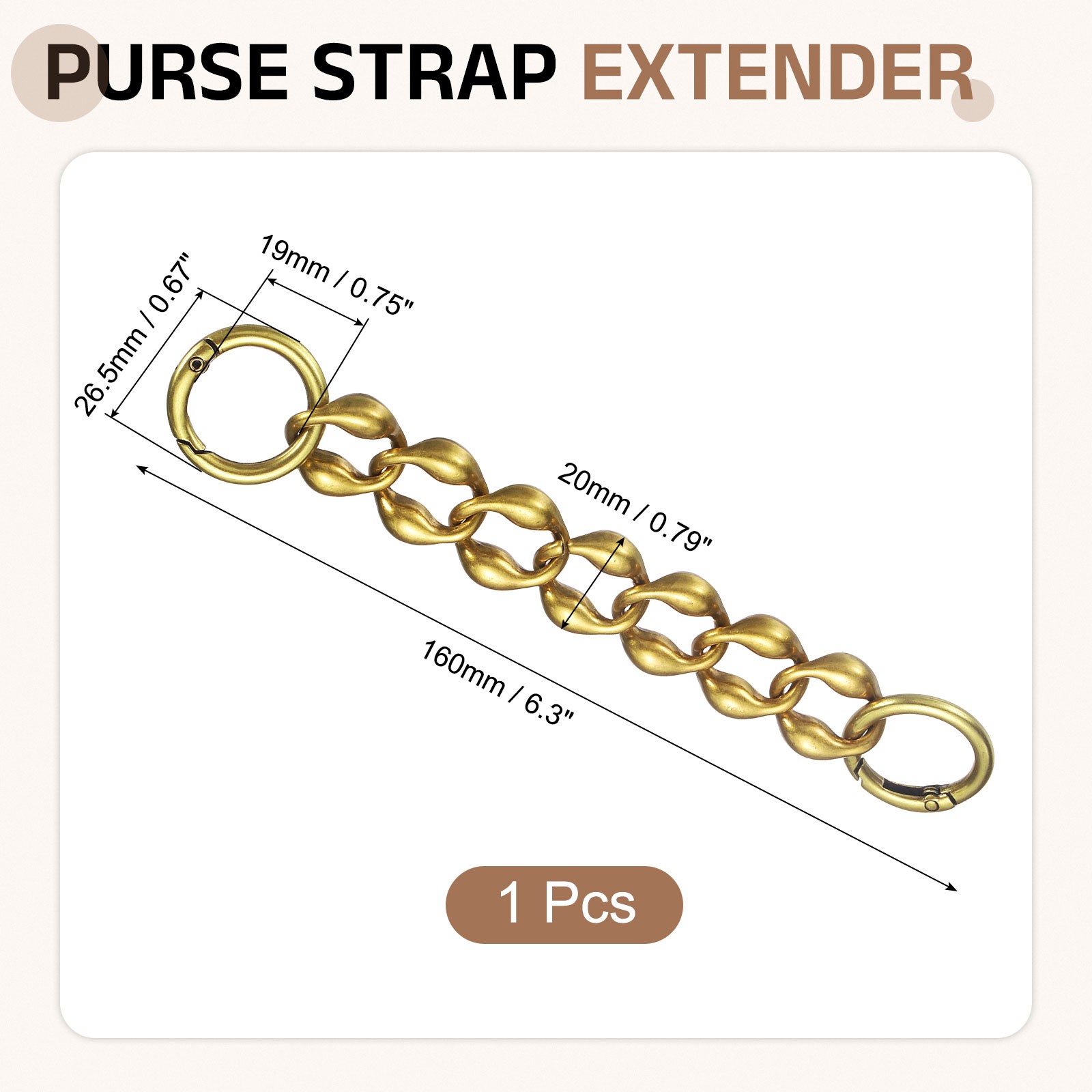Purse Strap Extender 6.3-Inch, Bag Extender Chain Dark Gold, 0.8 Width