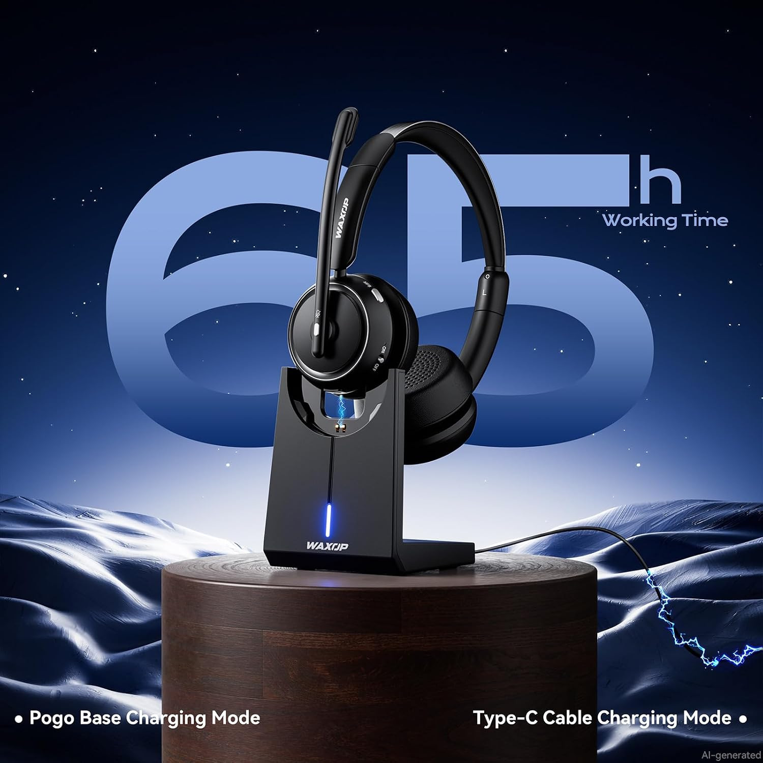Wireless Headset with Mic for Work, Bluetooth Headset with Microphone Noise Canc