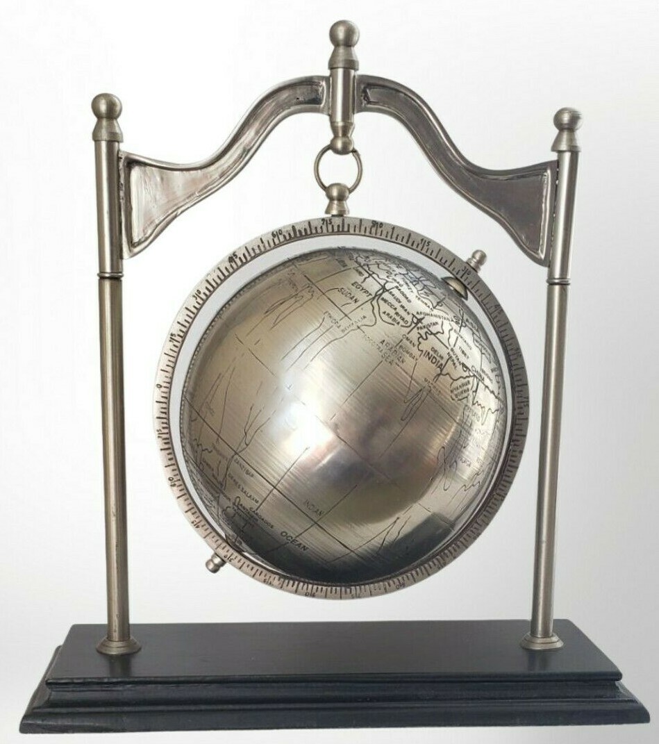 Desktop World Globe Silver/Black 6.5" on Stand