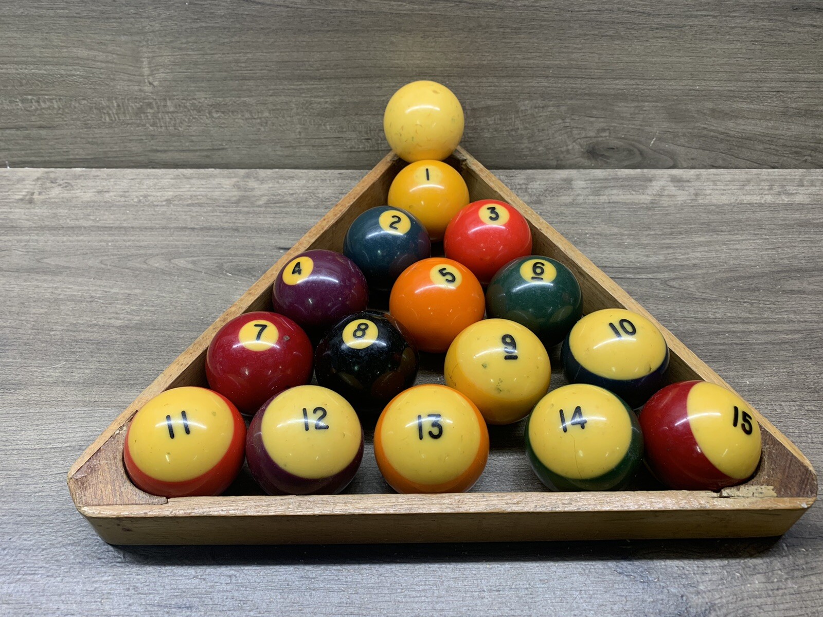 Vintage Billiard Pool ball Set 16 balls complete -  2 1/4" round  with rack