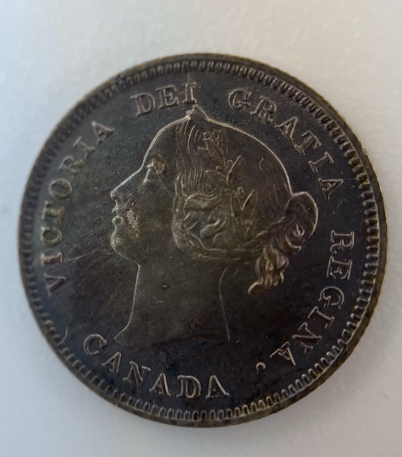 1901 Canada Queen Victoria Silver Nickel Almost Unc 5C RARE toned #5