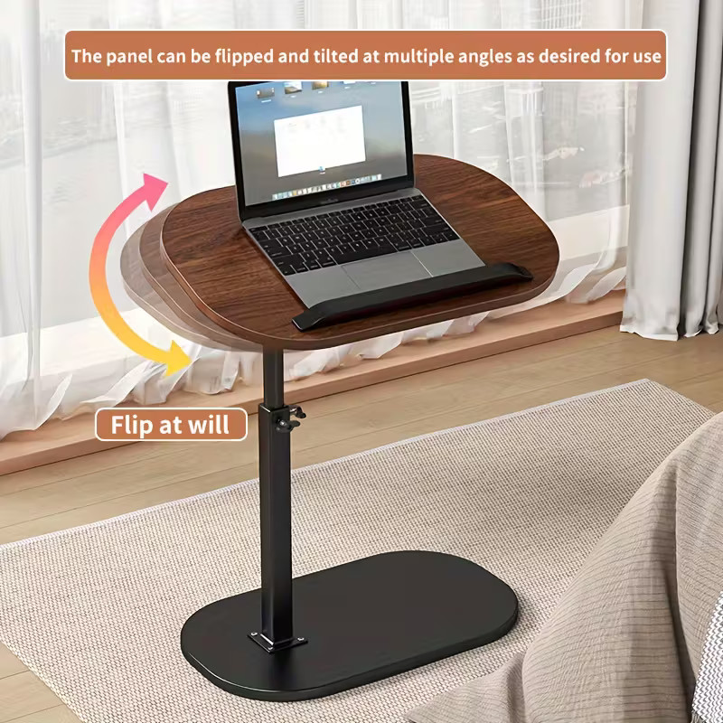 C-Shaped Laptop Sofa Table Adjustable 360 Rotating Tilt Top Walnut Brown Black
