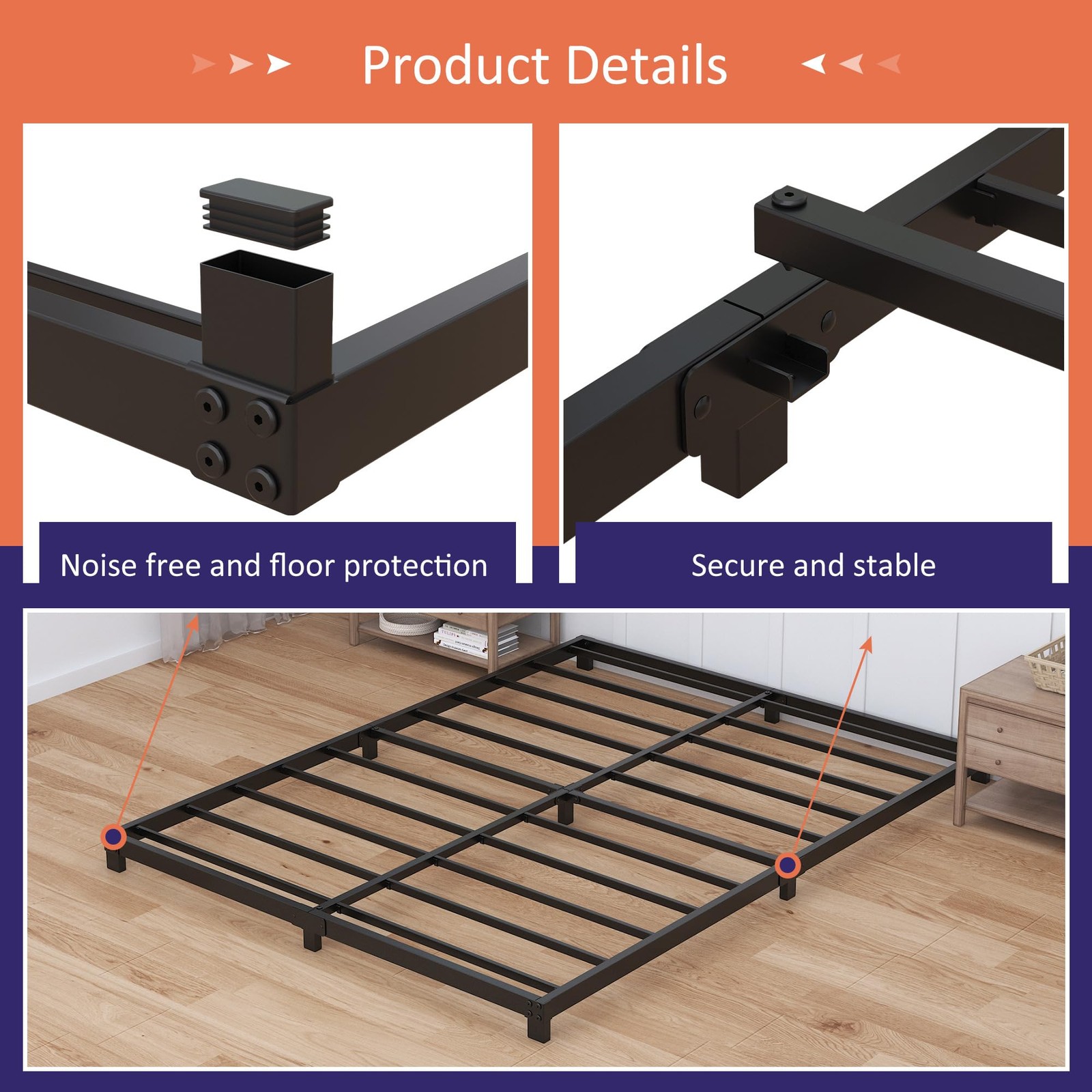 4 Inch Bed Frame Queen Size, Queen Bed Frame Low Profile