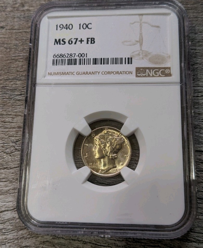 1940 P NGC MS67+FB Full Bands Mercury Dime