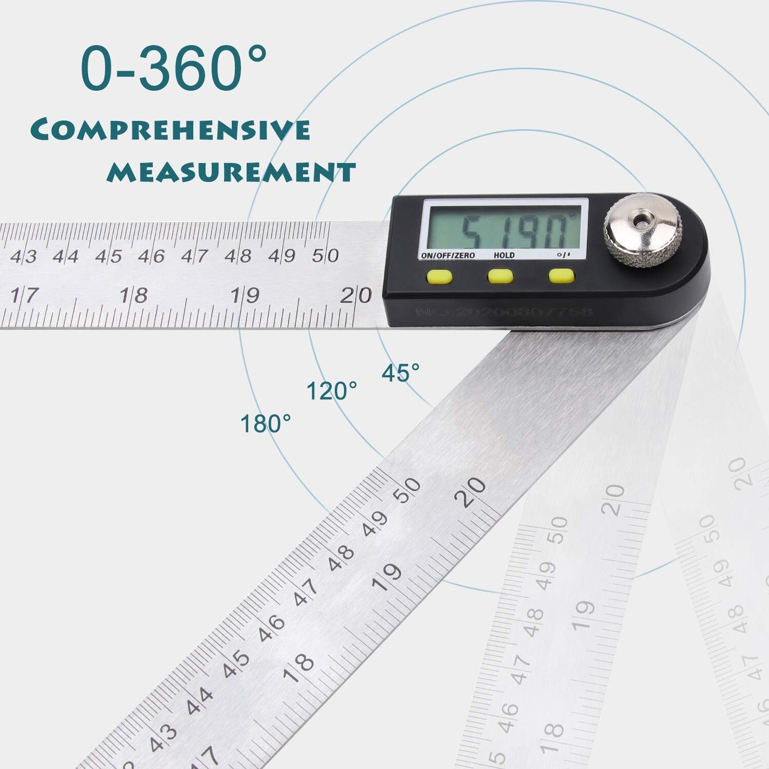 20 inch/500mm Digital Protractor Stainless Steel Digital Display Angle Ruler ...