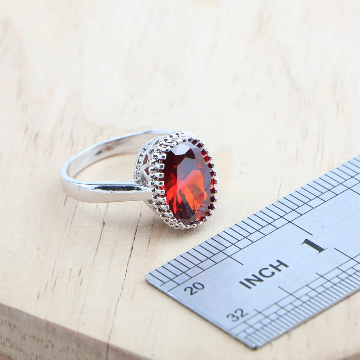 925 Silver CZ Oval Ruby Ring Earrings Bracelet Pendant Necklace Set