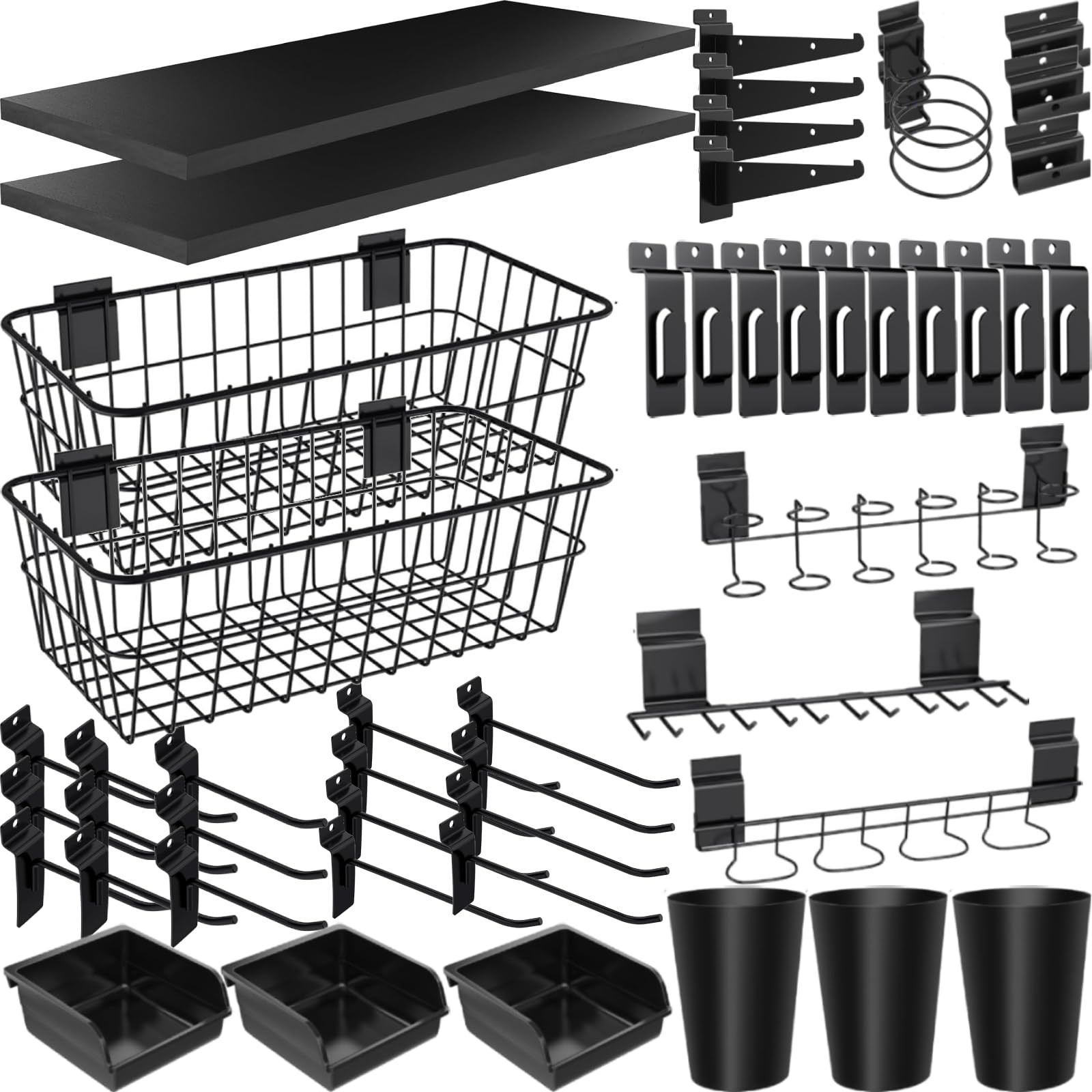 BeapTcely 43 Pc Slatwall Organizer Kit Black