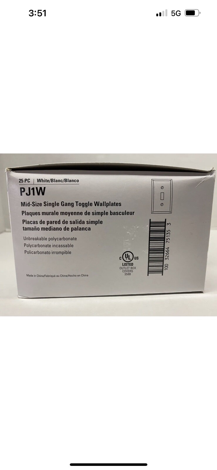 Box Of 25 Eaton Single Gang Toggle WallPlates PJ1W mid size NEW