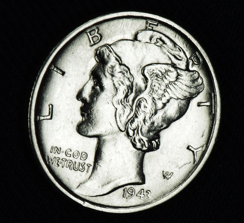 1943-s Mercury Dime.  60% full separated horizontal bands.  BU (Inventory A)