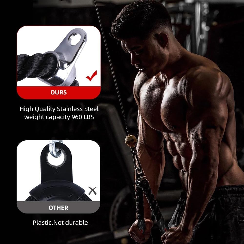 with Upgraded Rubber Handles,35 Inch Tricep Pull Down Rope for Cable Machine,...