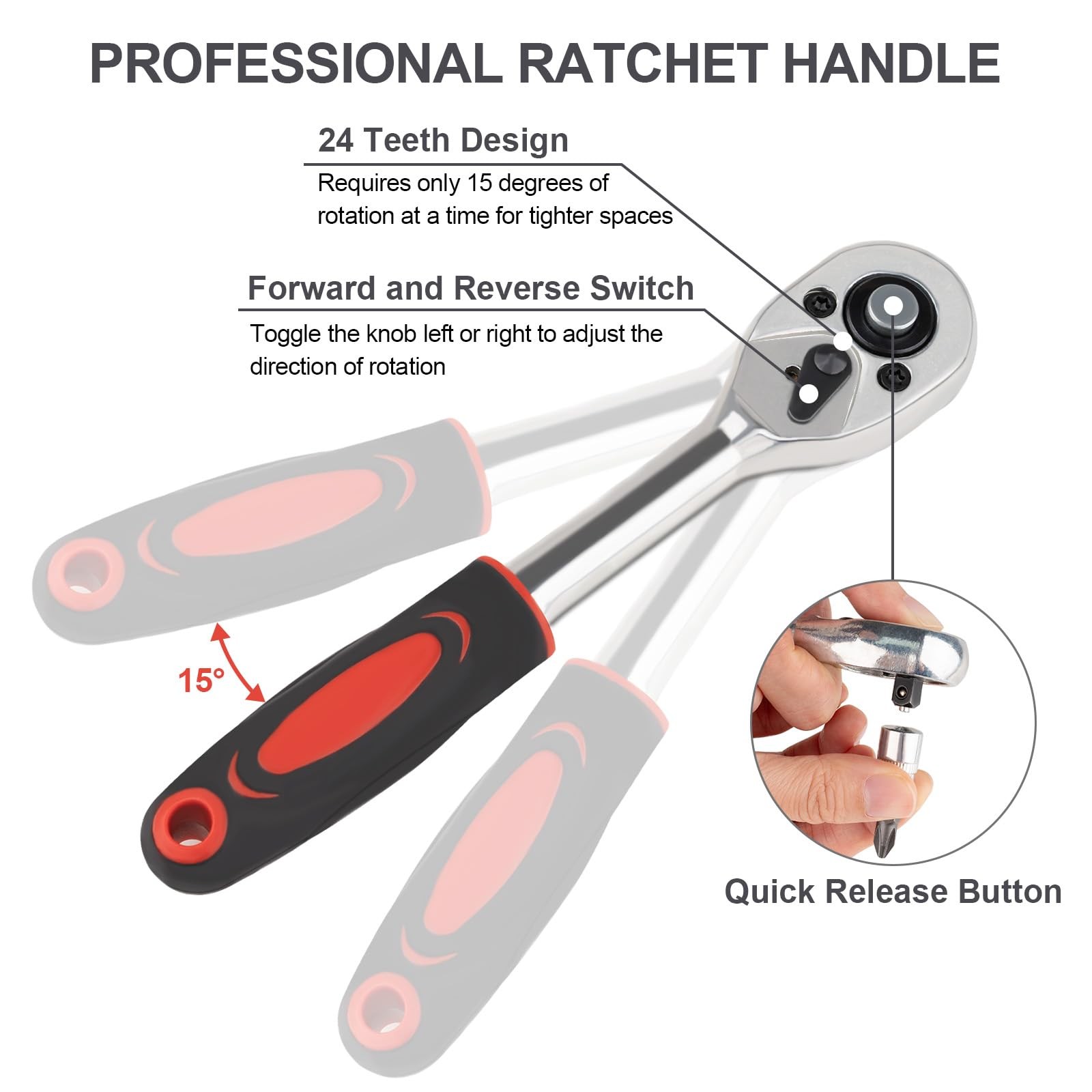 Beaiguna 46PCS Small Drive Socket Ratchet Wrench Screwdriver Set, Small, Red