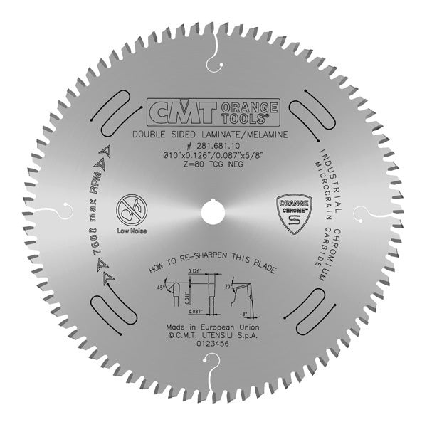 CMT Orange Tools Chrome Carbide Full Kerf 10" Double-Sided Laminate / Melamine C