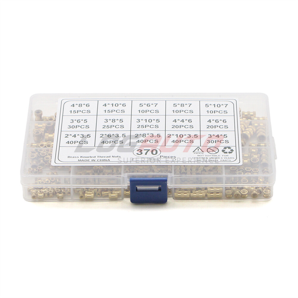 370Pcs Female Thread Solid Brass Knurled Nuts Threaded Insert Embedment M2-M5