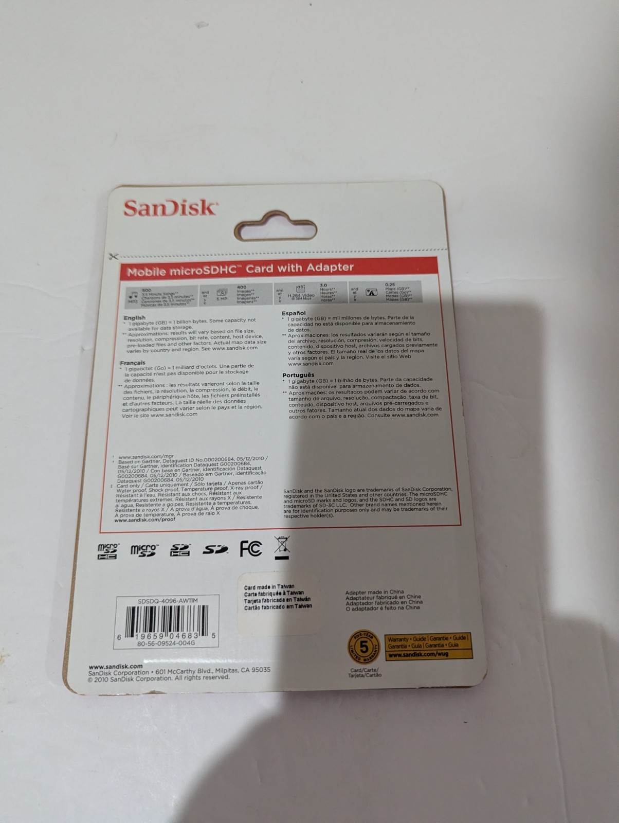 NEW SanDisk 4GB microSDHC Card with Adapter