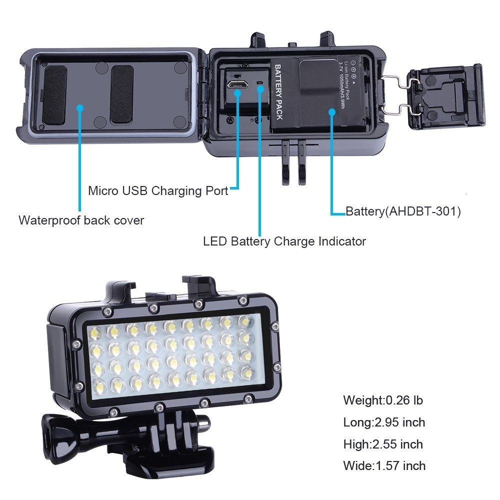 High Power Waterproof LED Diving Light - Dimmable Underwater Video Fill Light fo