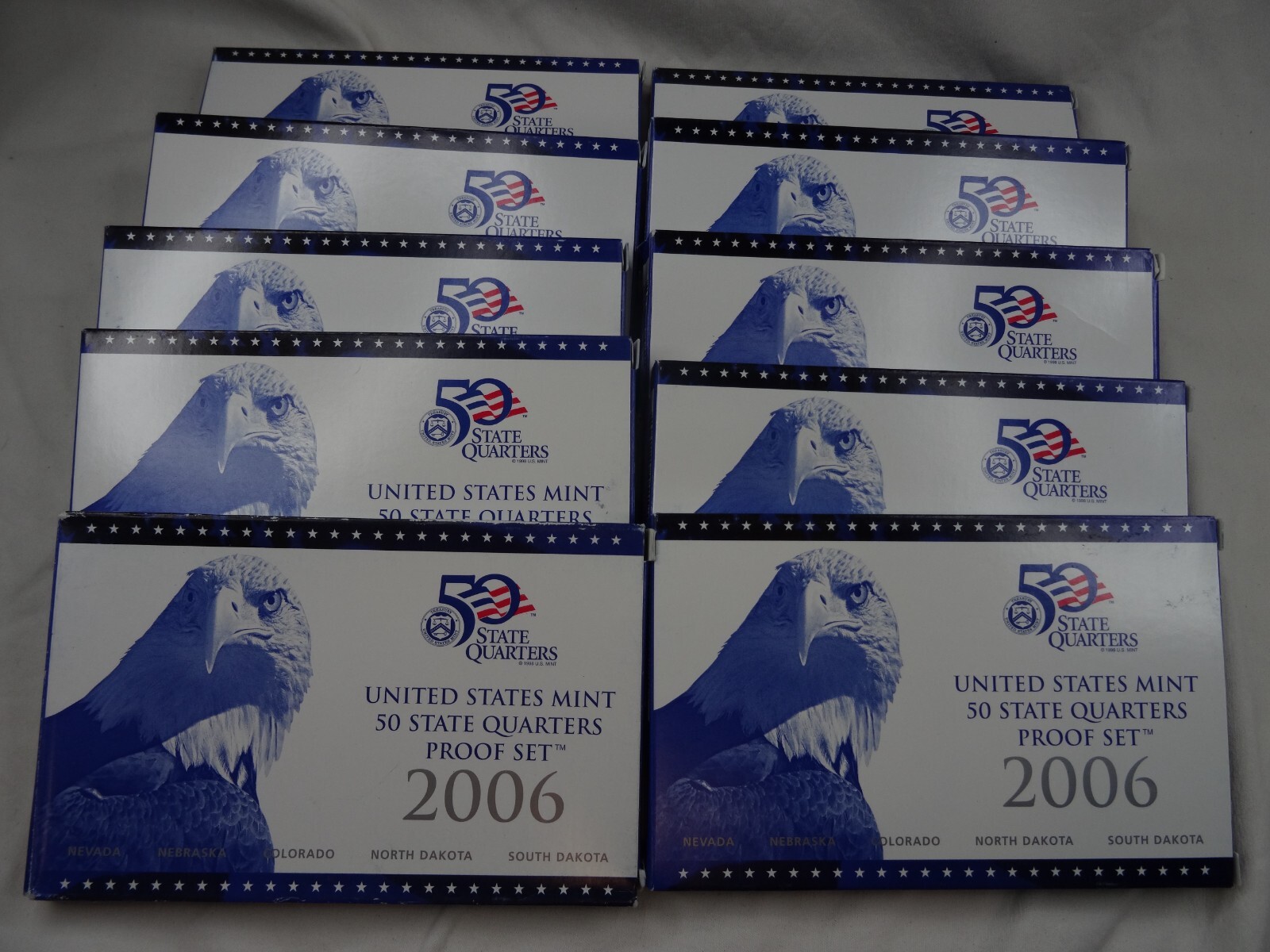 (10) 2006-S US Mint Statehood Quarters Proof Sets 50 Coins Box & COA OGP Cameo