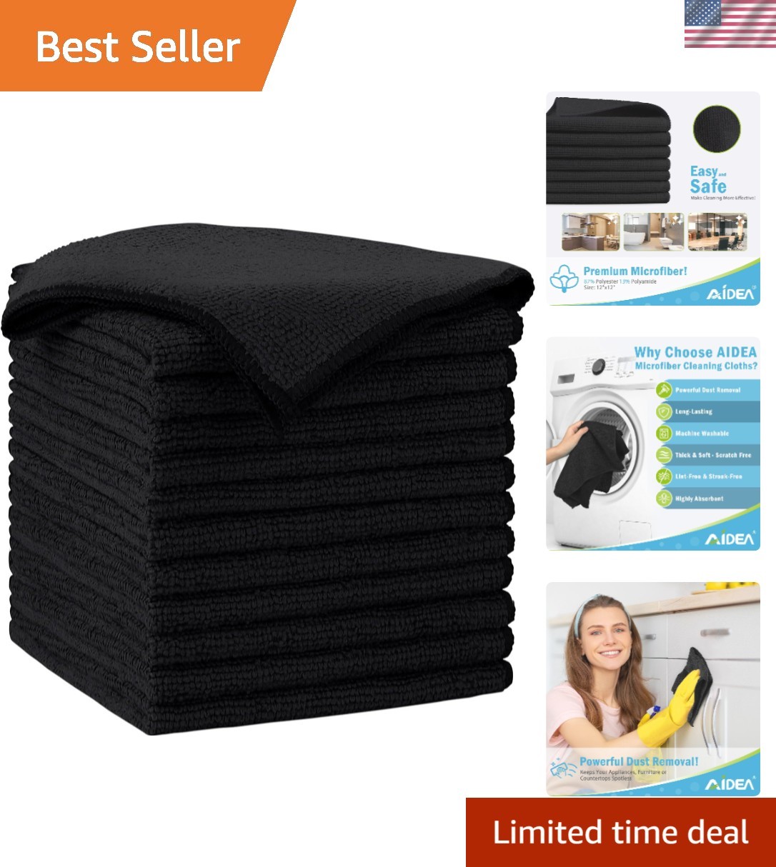 Machine Washable Microfiber Towels - 12-Piece Set, Streak-Free for All Surfaces