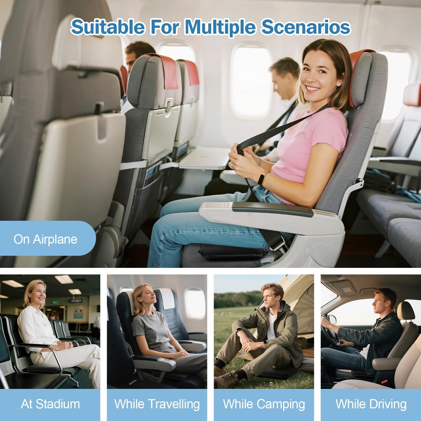 Self-Inflating Airplane Seat Cushion for Long Flights – Portable Travel Cushion