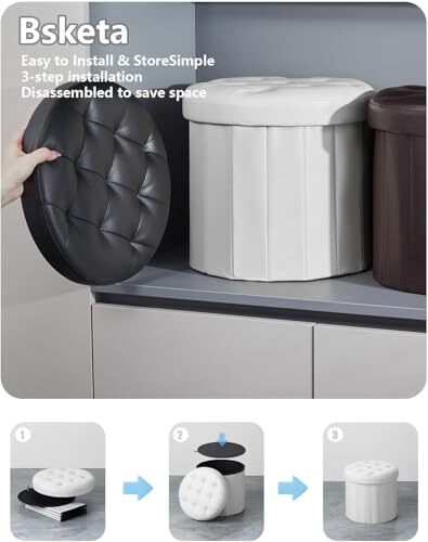 Ottoman with Storage， Foot Rest Stool with Thicker Foam Leather White-2pc