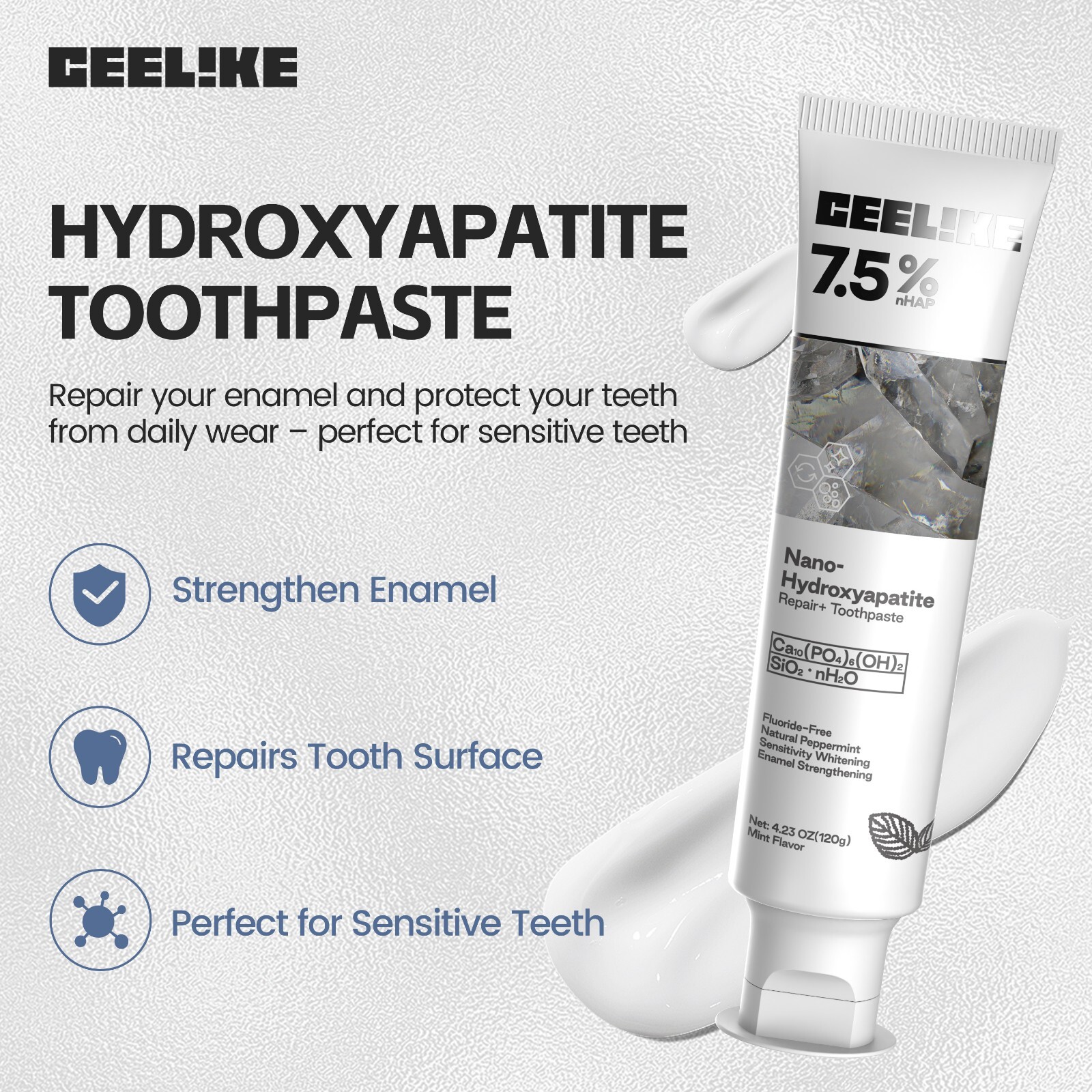 CEELIKE 39˚C Lysozyme Whitening & 7.5% Hydroxyapatite Toothpaste - 2 x 4.23 oz