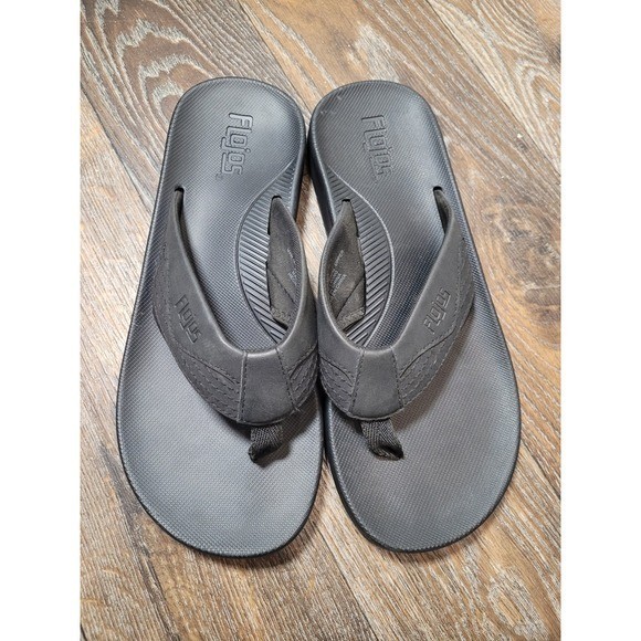 Flojos Mens Black Flip Flop Sandals Size 8 Man Made Upper Fabric Lining Casual