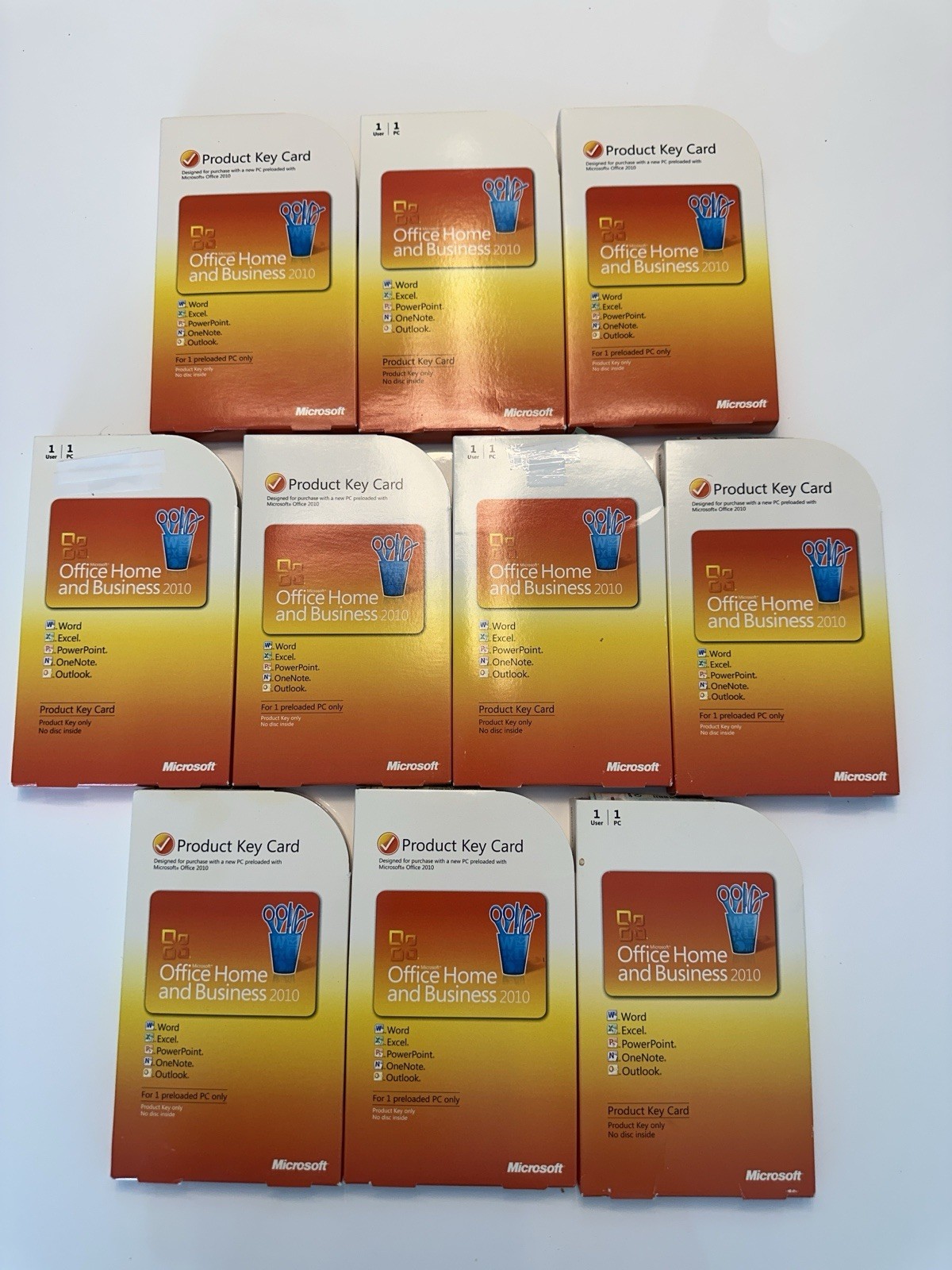 Lot of 10 Microsoft Office Home & Business 2010 Product Key Card Windows English