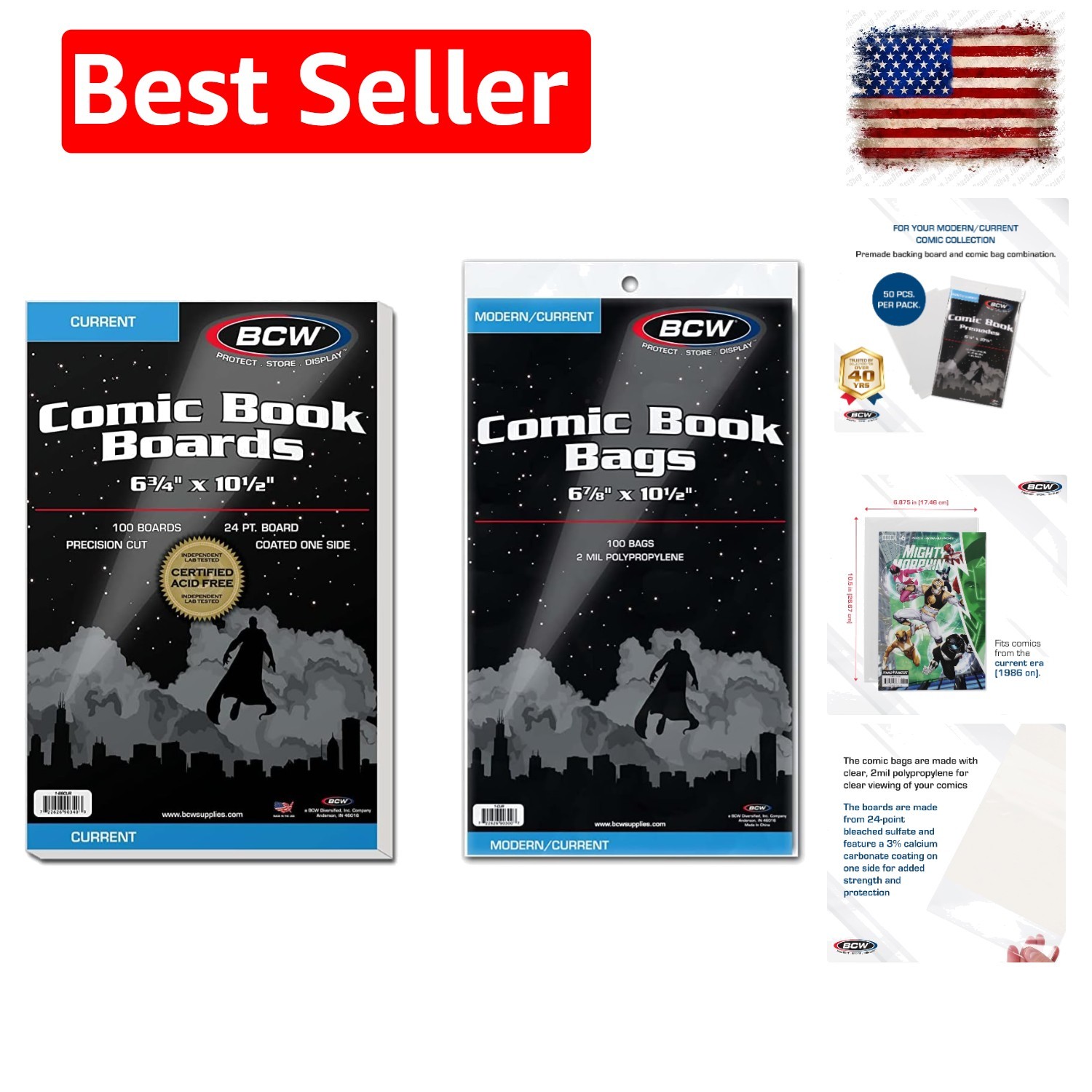 Current Comic Boards and Bags Combo | 100 Polypropylene Comic Bags & Backer B...
