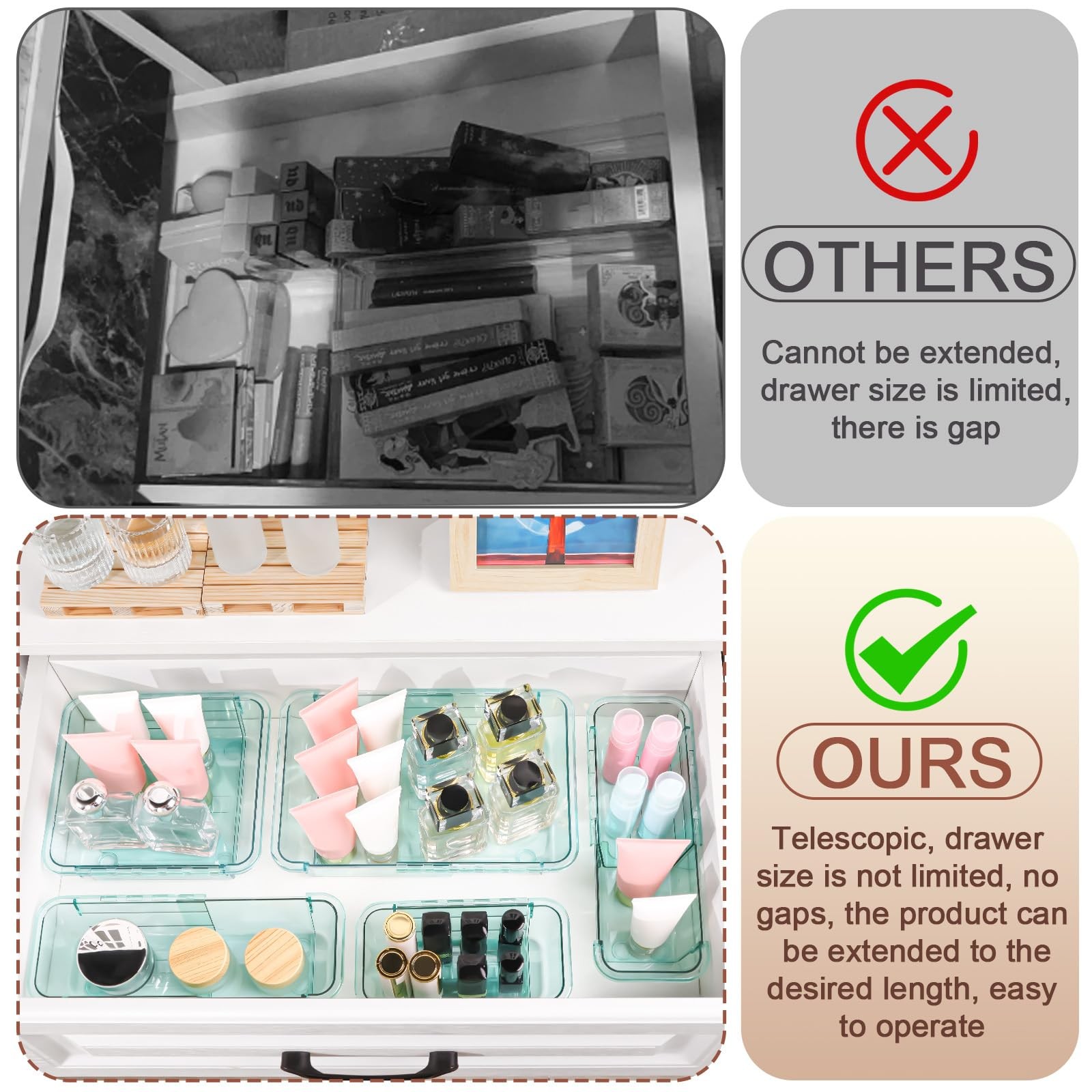 14 Pcs Clear Drawer Organizer, Adjustable Drawer Storage Box, 3-Size Desk Dra...