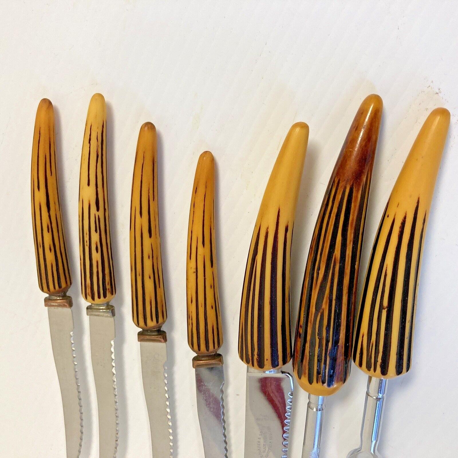 Bakelite / Catalin Sheffield Lifetime 3 Piece Carving Set & 4 Steak Knives F3-45