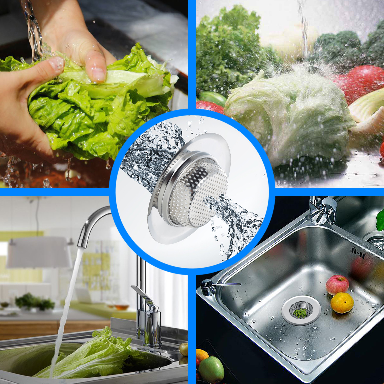 Helect 3-Pack Kitchen Sink Strainer Stainless Steel Drain Filter Strainer