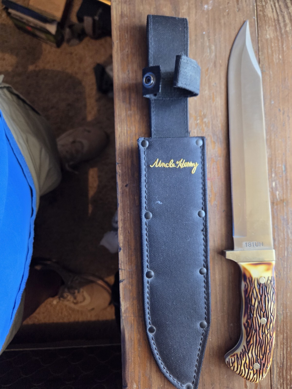 Uncle Henry  14 inch Hunting Fixed Blade Knife SS Blade Stag Handle W Sheath