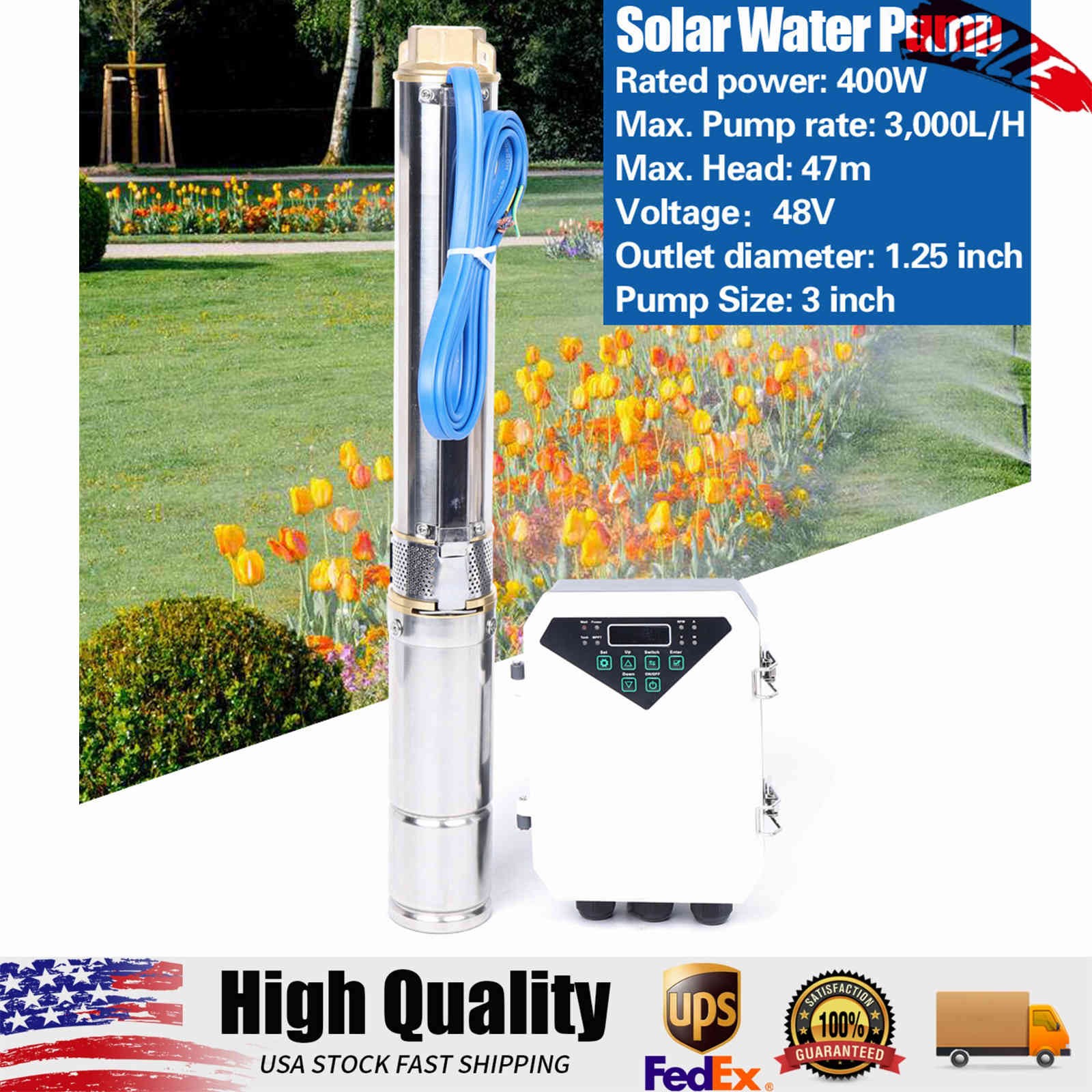 3" DC Solar Water Pump Submersible Deep Bore Well Pump 48V 400W +MPPT Controller