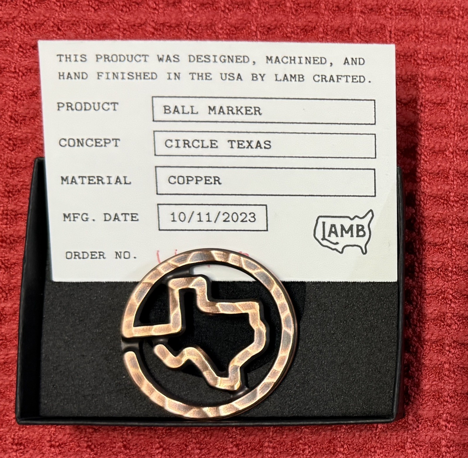 Tyson Lamb Lambcrafted Circle Texas Electric Copper Ball Marker