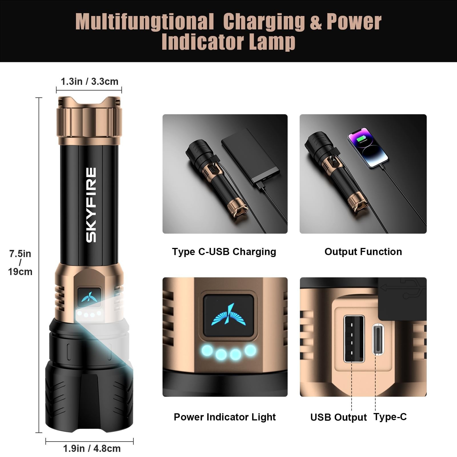SKYFIRE LED Flashlight High Lumens,5000mAh Super Bright Rechargeable Flashlig...