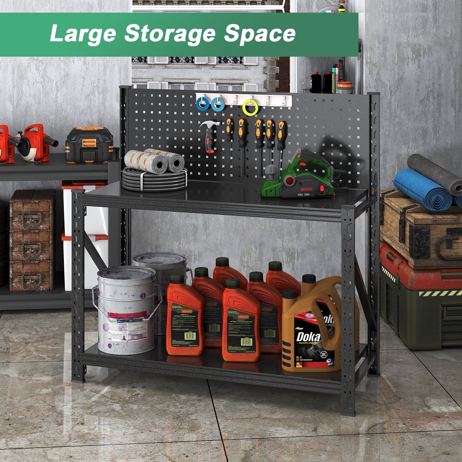 Work Bench with Pegboard,Heavy Duty 3000Lbs Capacity Workbench Adjustable Shelve