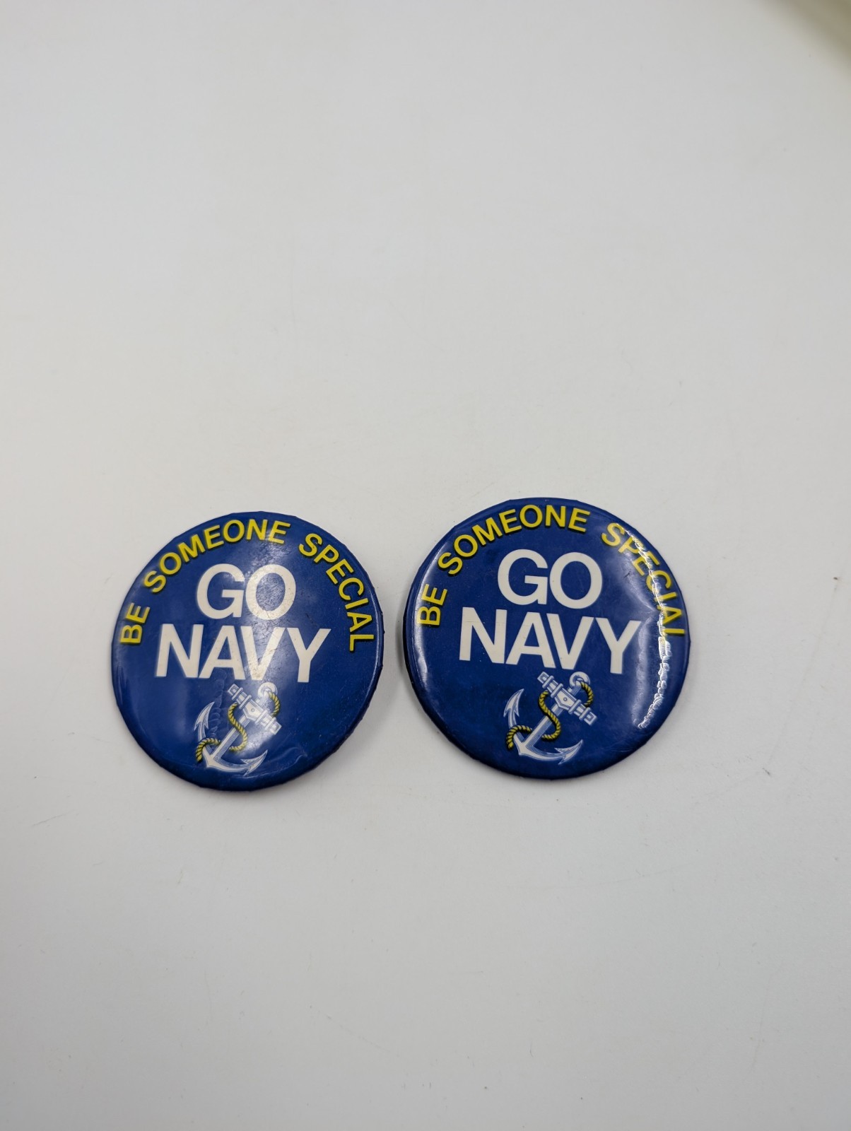 Go Navy Be Someone Special Vintage Pin Badge Size 2 Inches Set Of 2