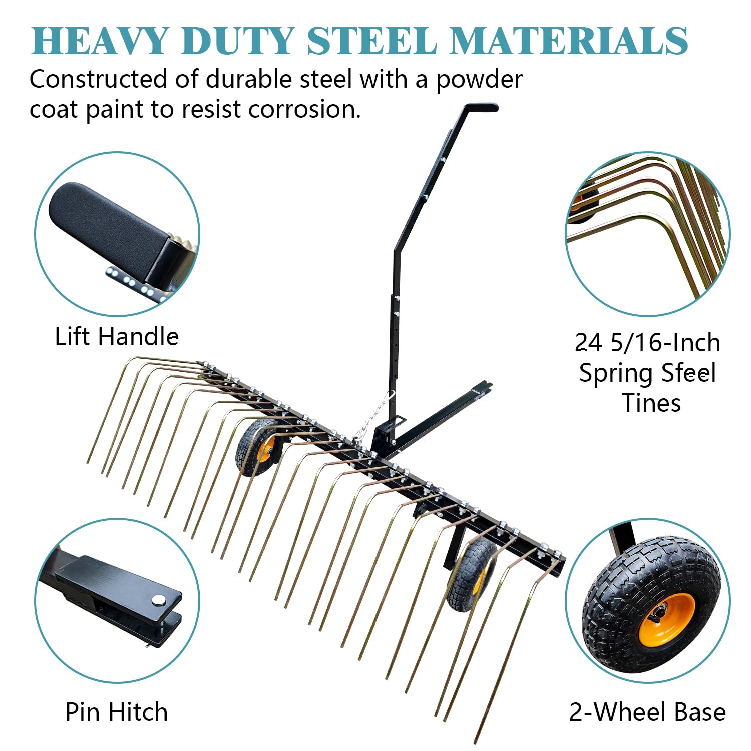 60" ATV UTV Tow Behind Pine Straw Rake ,Lawn Tractor Landscape Rake ,Yard Tools