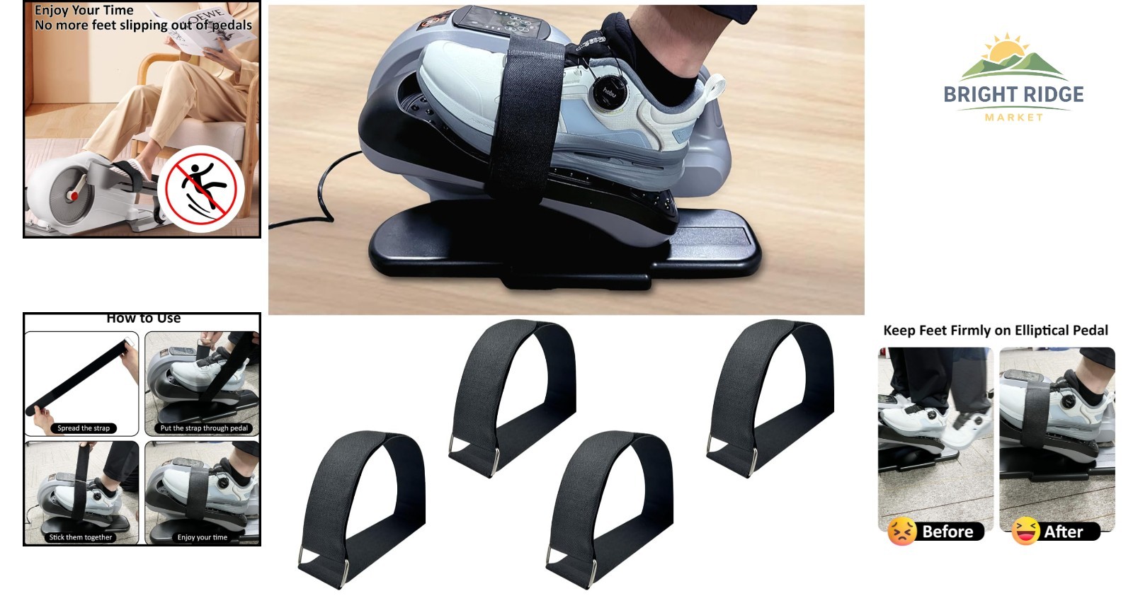 4 Pack Adjustable Pedal Straps for Under Desk Elliptical Trainer Machines