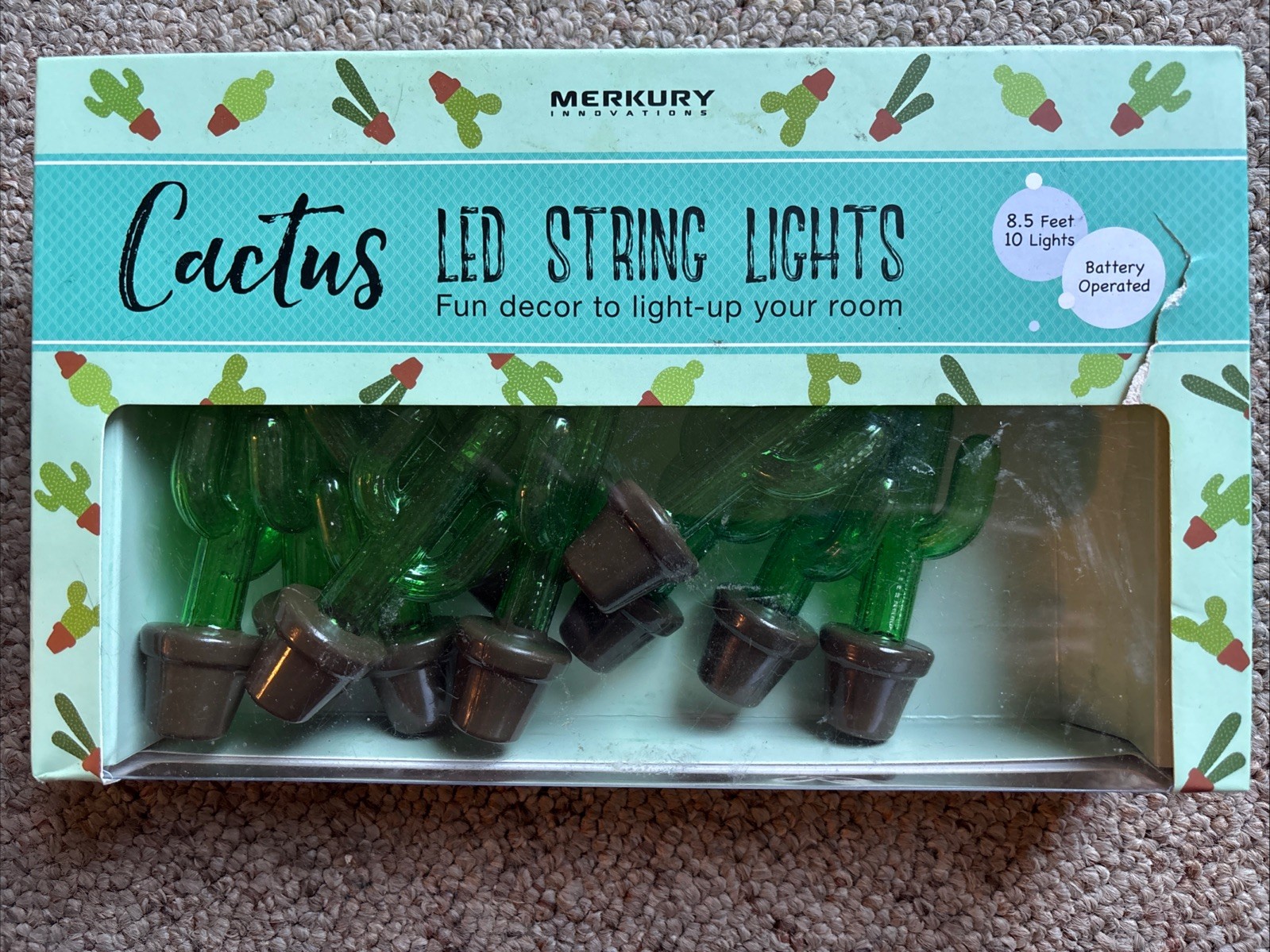 New Cactus Led String Light Set 8.5 Ft 10 Lights Merkury Innovations Sealed