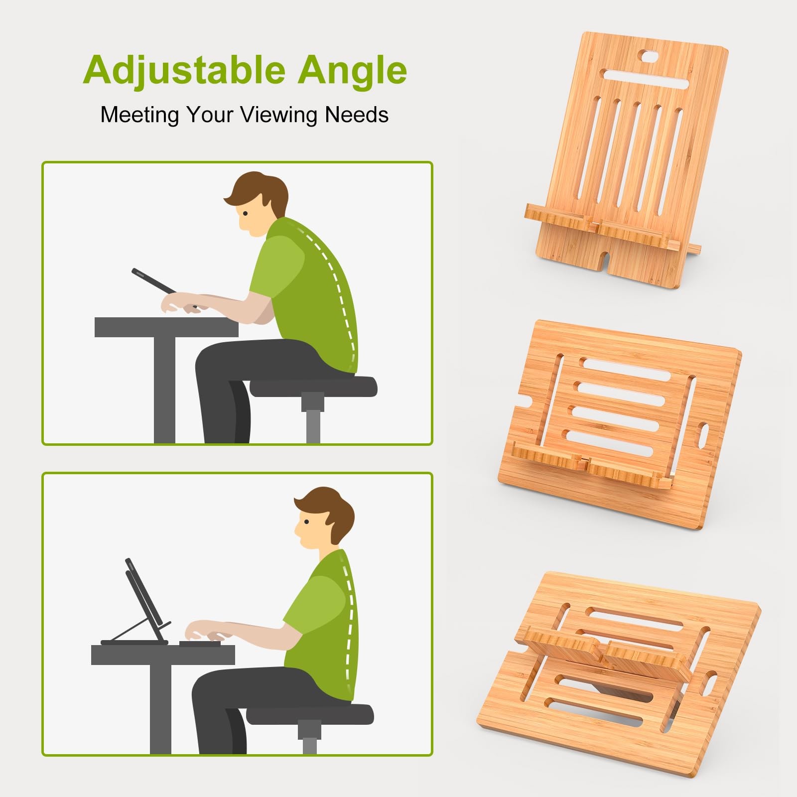 Bamboo Tablet Stand Adjustable, Desktop Cell Phone Stand Holder Dock Compatib...
