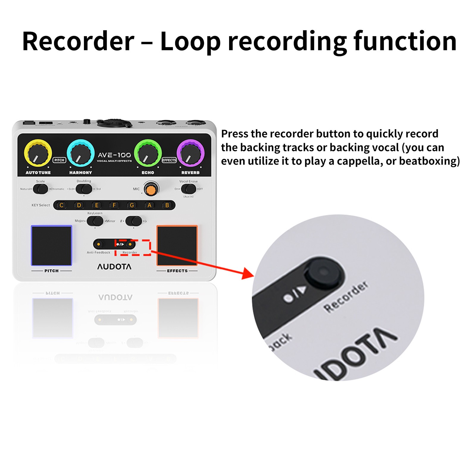 AUDOTA AVE-100 Auto Key Detection Vocal Processor 3 Harmony Modes Singer Set