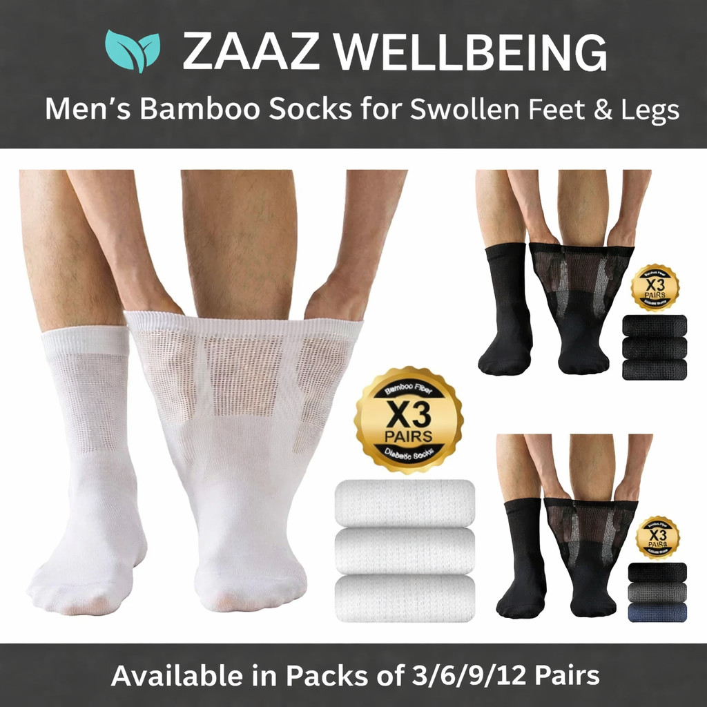 ZAAZ Men’s Extra Wide Bamboo Diabetic Socks – Loose Top for Swollen Feet & Legs