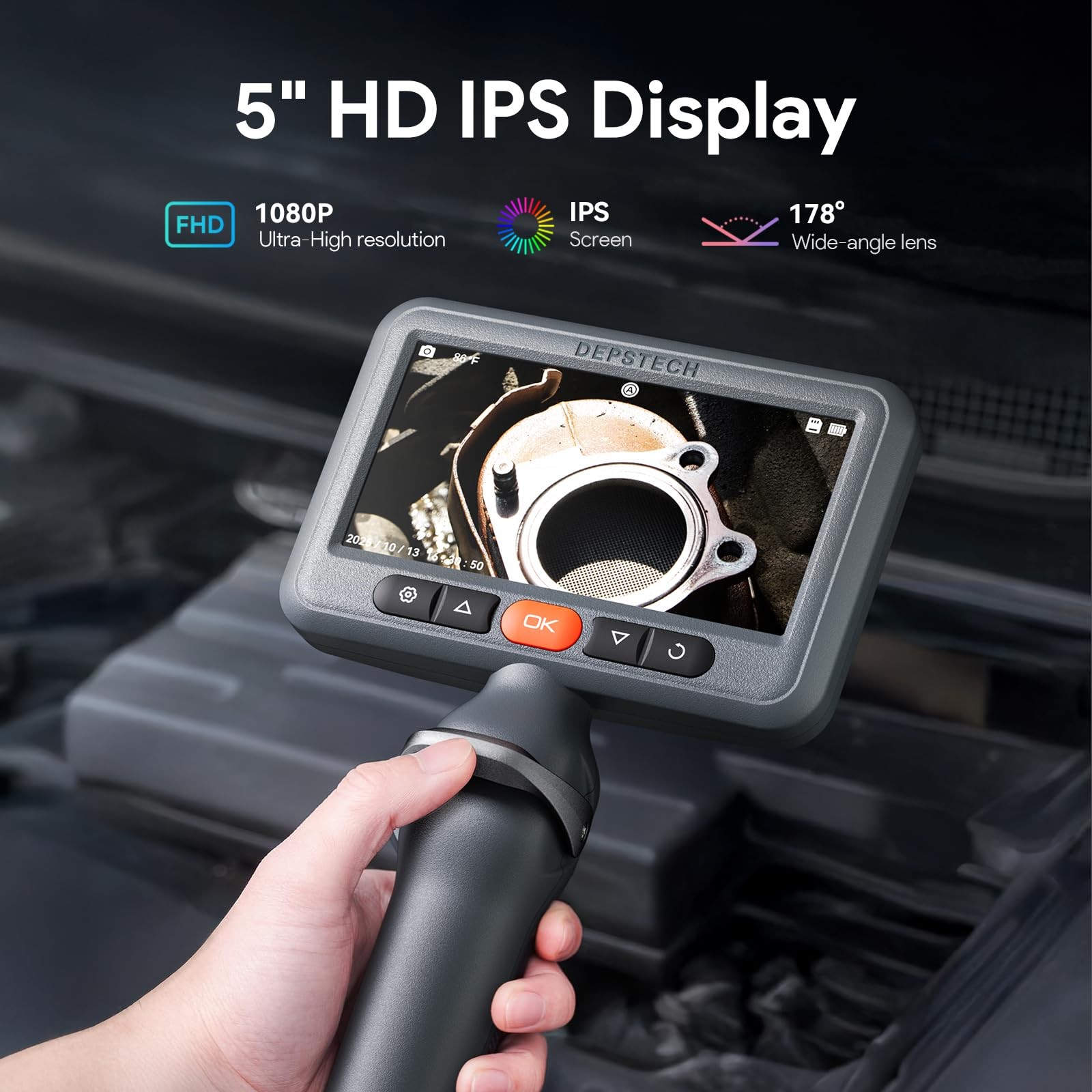 DEPSTECH Dual Lens Borescope Camera with Light, Two-Way Articulating Borescop...